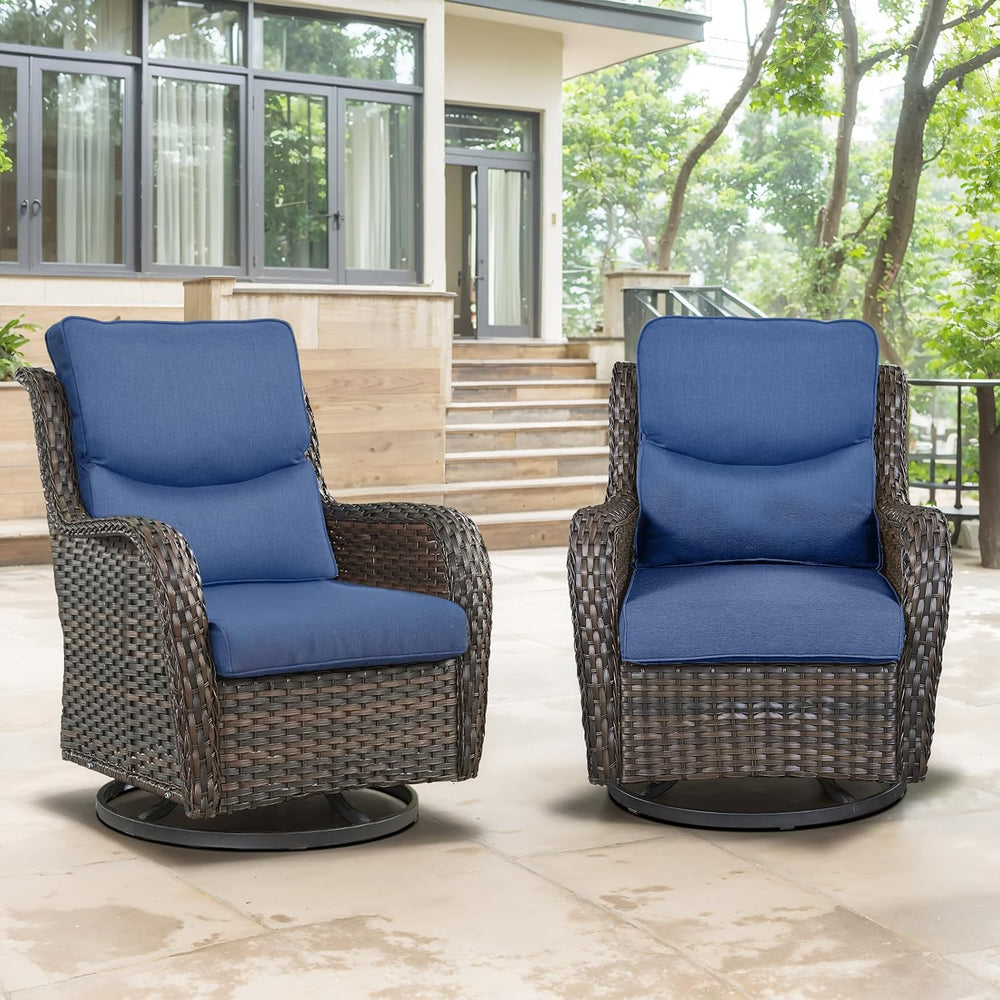 Swivel Patio Chairs Set of 2 with 5" Thick Cushion - Wicker Outdoor Swiv...
