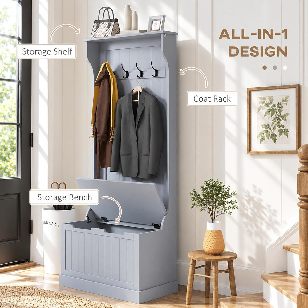 HOMCOM Hall Tree with Shoe Storage, Entryway Coat Rack with Bench, Gray