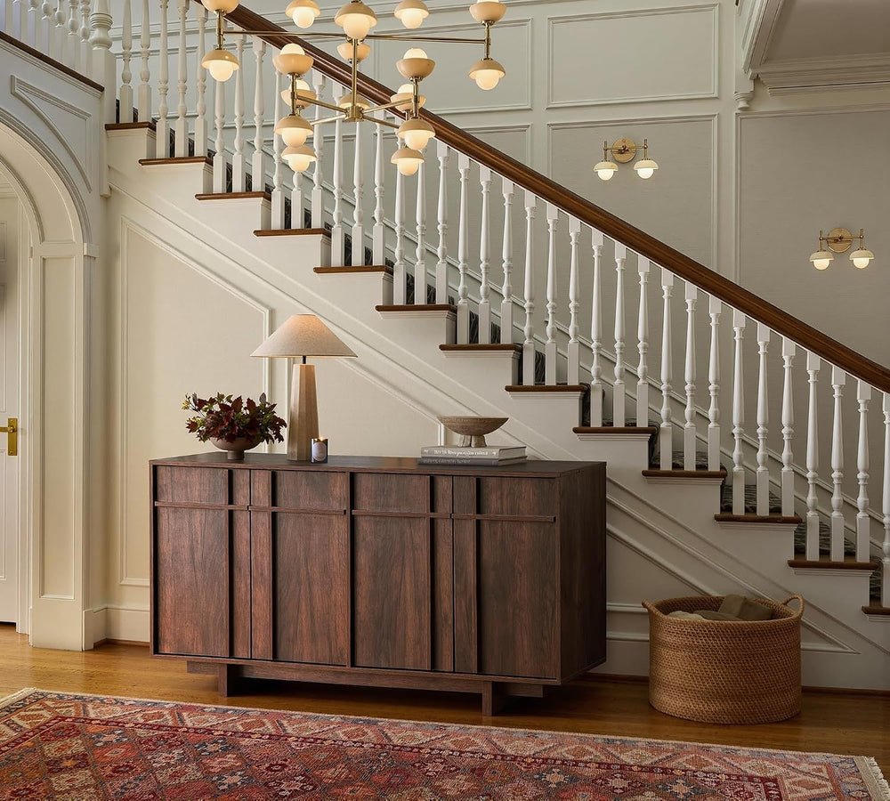 63" Sideboard Buffet Cabinet, Skeleton Lines Design, Walnut