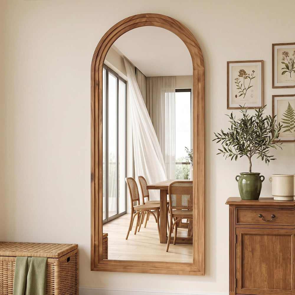 71"x32" Arched Full Length Mirror, Large Wood Floor Mirror, Brown
