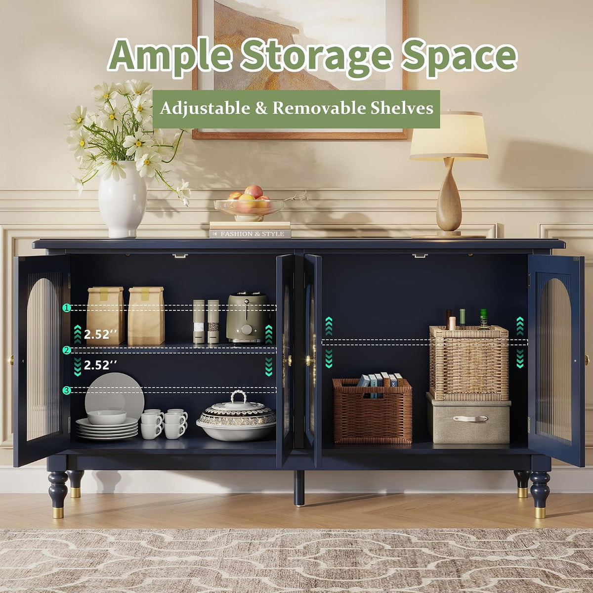 iPormis 59" Arched Sideboard Buffet Cabinet with Storage, Blue