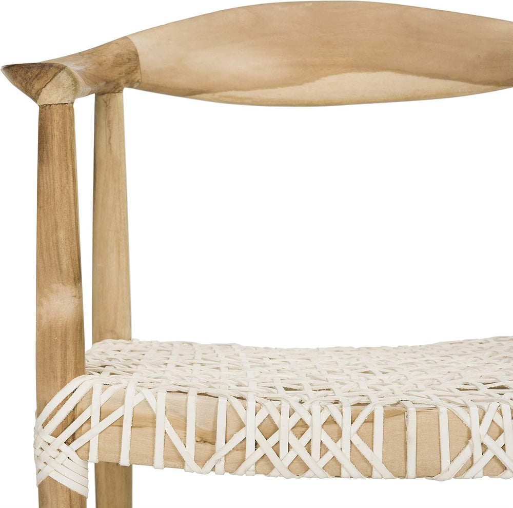 SAFAVIEH Home Collection – Wade Light Oak Teak Wood Arm Chair with Woven Leat...
