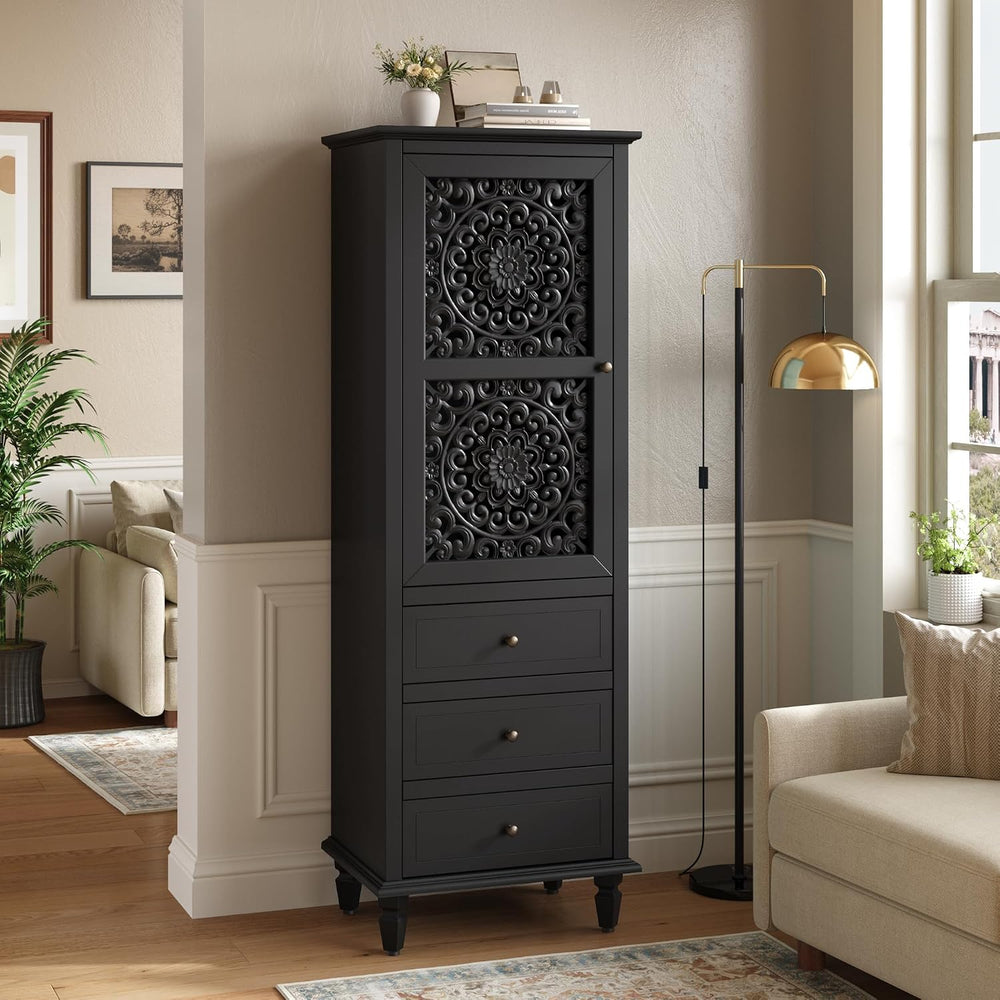 Accent Cabinet with Doors, 63" Tall Vintage Storage Cabinet Black