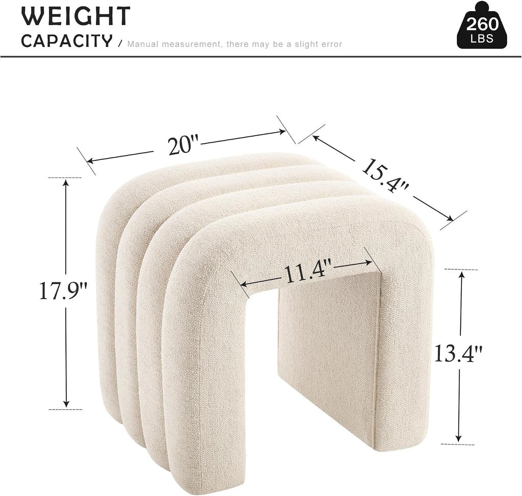 Beige Linen Ottoman Stool, Backless Vanity Stool, Footrest for Couch