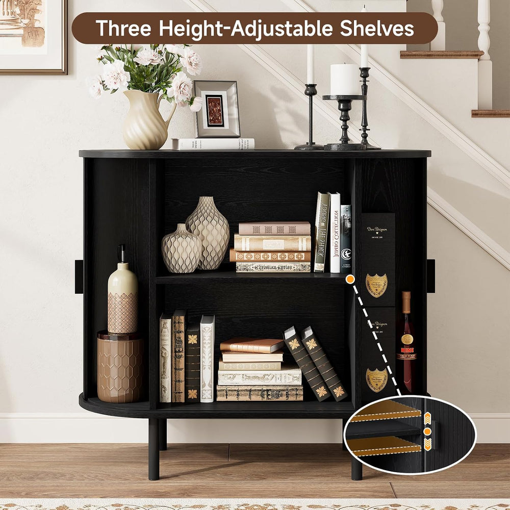 ComfyCorner 31.5" Fluted Buffet Sideboard Cabinet with Sliding Door, Black