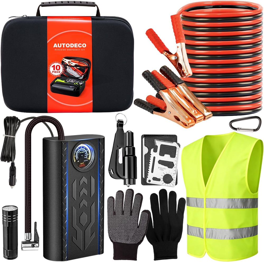 Car Roadside Emergency Kit, Portable Auto Air Compressor Tire Inflator, Jumpe...