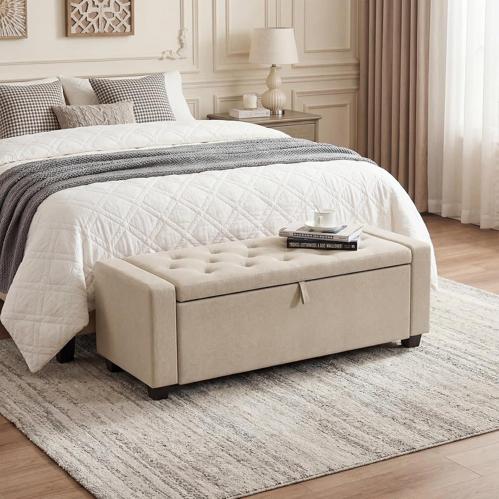48" Ottoman with Storage,Beige Storage Ottoman Bench,Bench for Bedroom