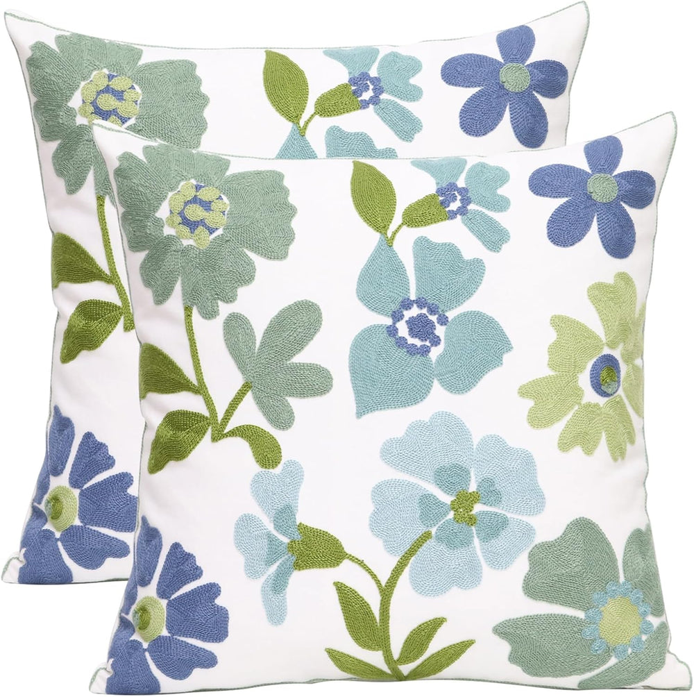Pack of 2 Embroidered Decorative Throw Pillow Cover 18x18 Inch Farmhouse Flor...