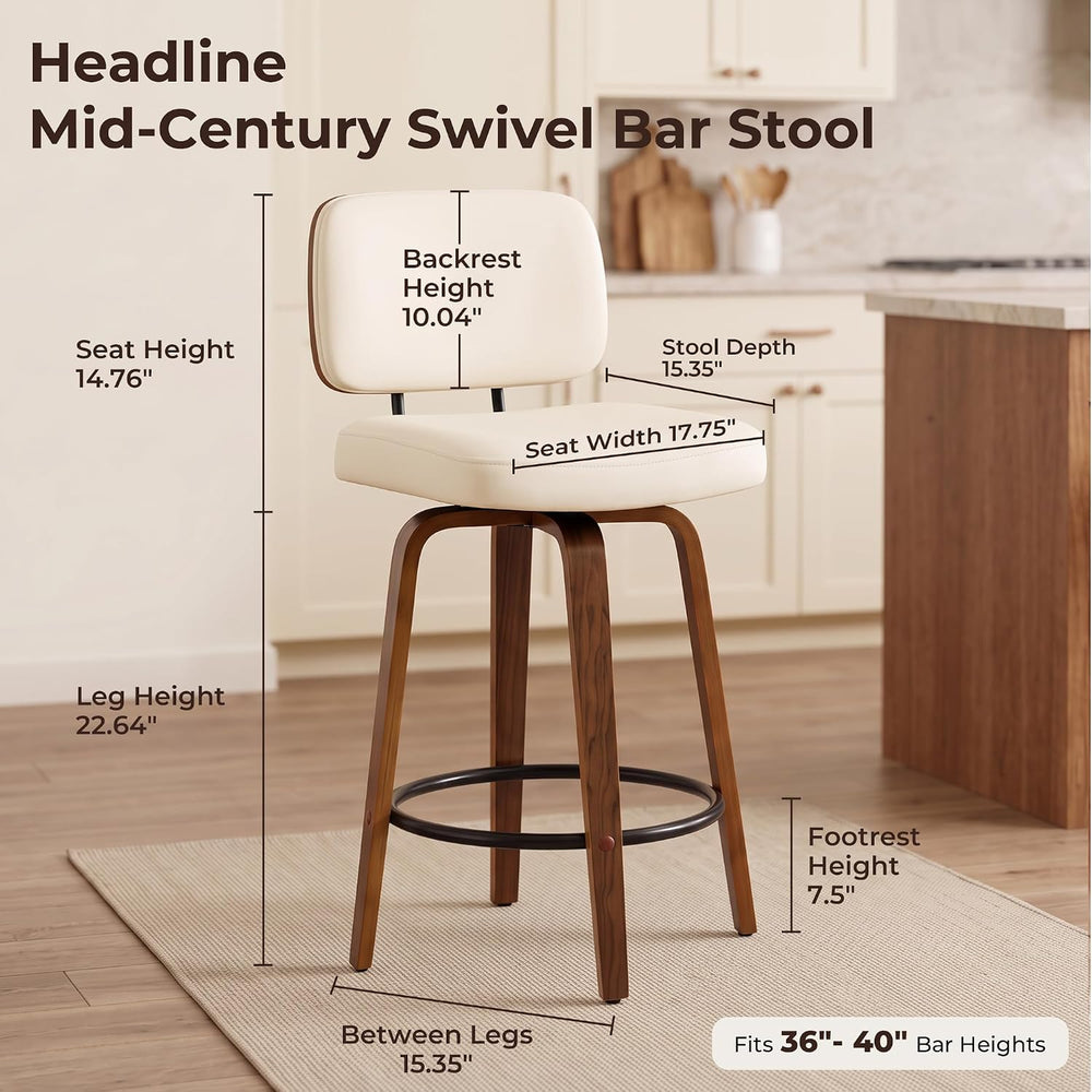 Swivel Counter Height Bar Stools Set of 1, 26+Inch Faux Leather Barstool with...