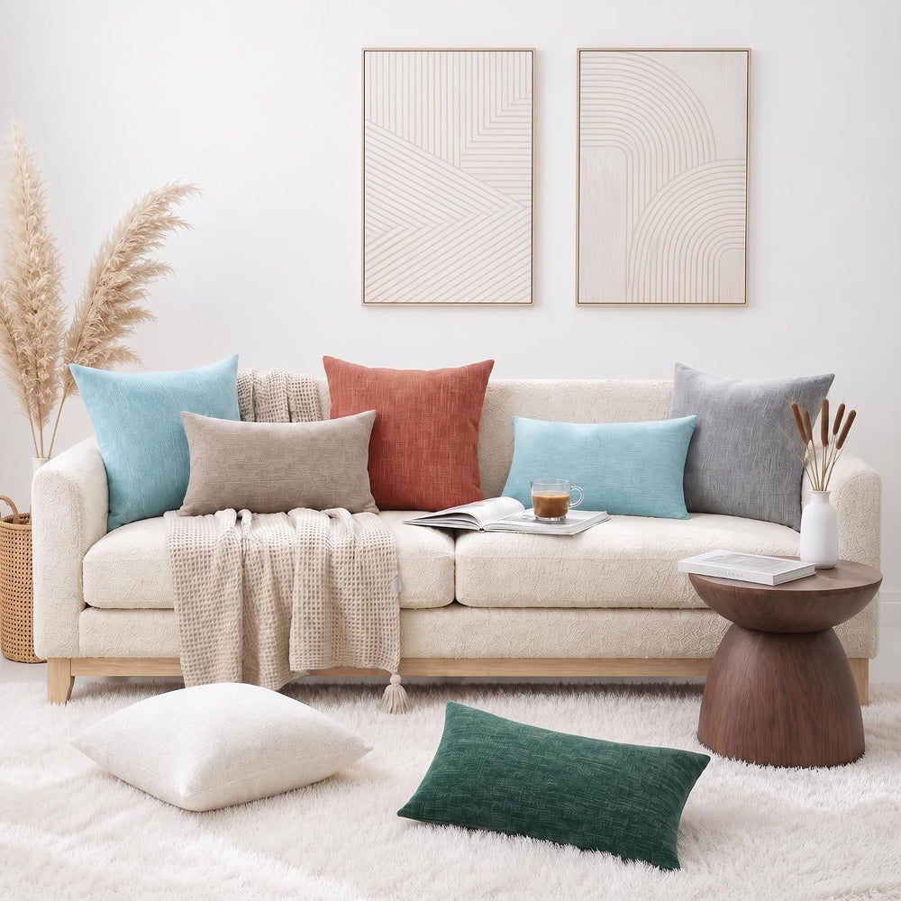decorUhome Fall Teal Chenille Throw Pillow Covers 24x24 Set of 2