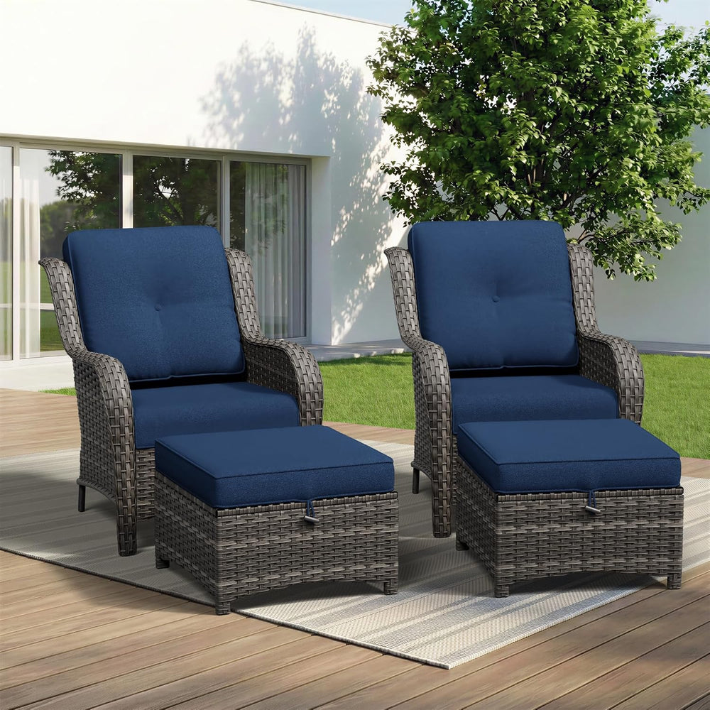 4 Piece Outdoor Wicker Patio Furniture Set, Patio Chairs Set with Thickened O...