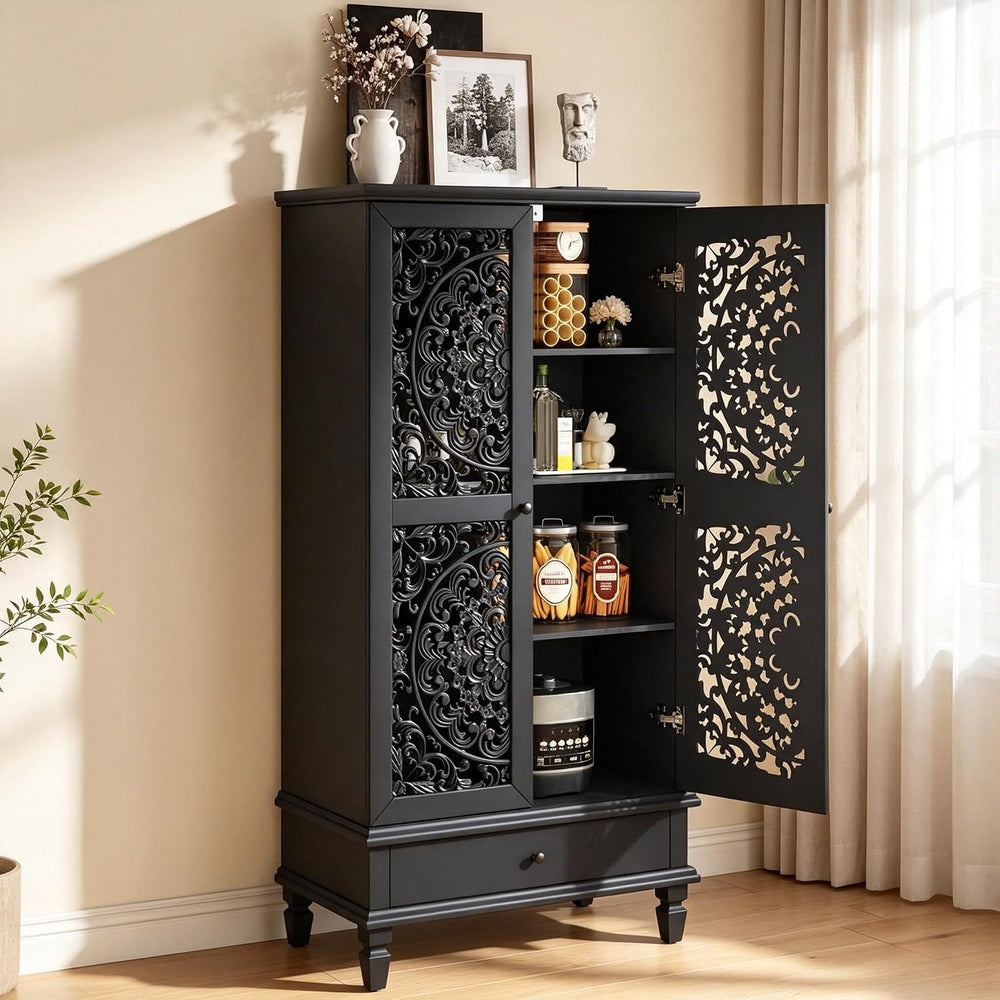 Accent Cabinet with Doors and Storage for Living Room, 55" Tall Hollow-C...