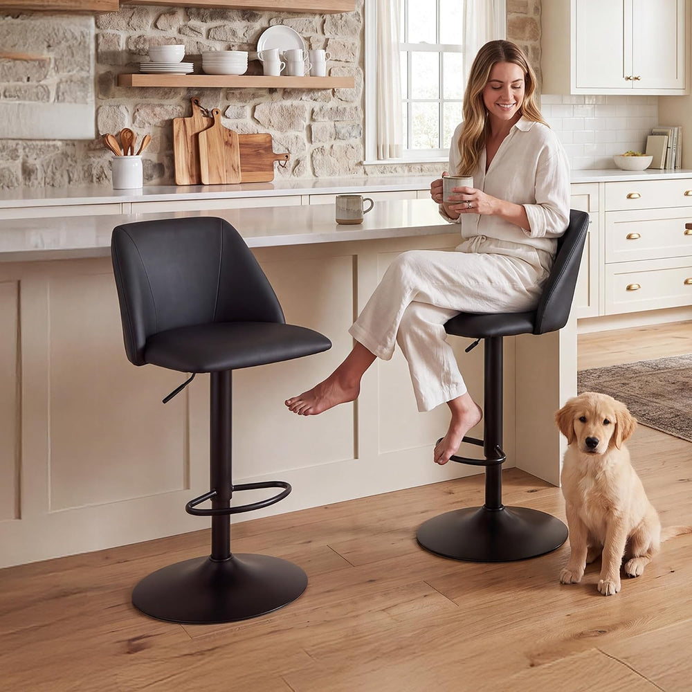 COLAMY Adjustable Upholstered Bar Stools Set of 6,360° Swivel Counter Height ...