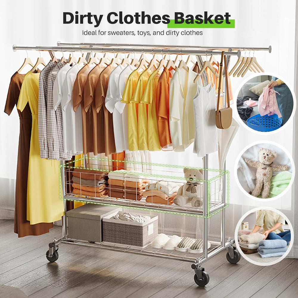 HOKEEPER Heavy Duty Clothes Rack Load 635 LBS Height Adjustable Double Rod