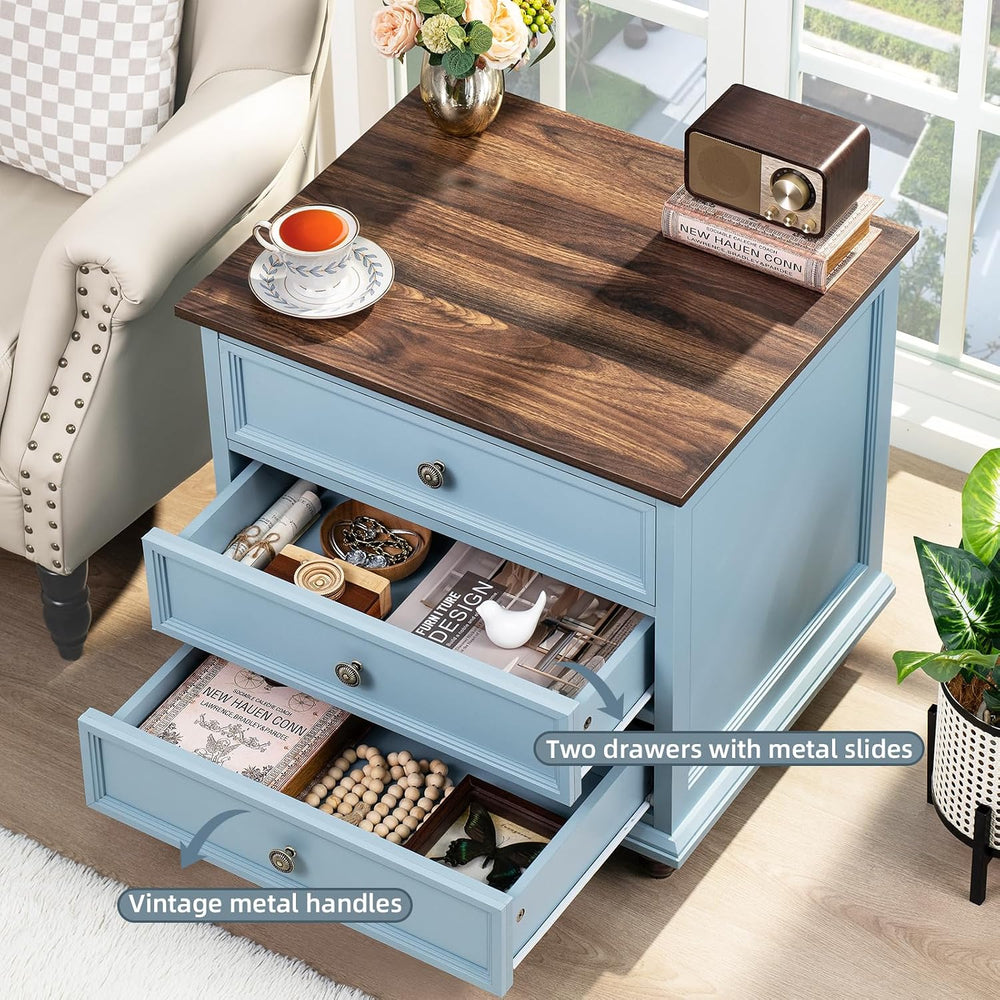 Joaxswe 24" Wide Farmhouse Night Stand,Large End Table with 3 Drawers &a...