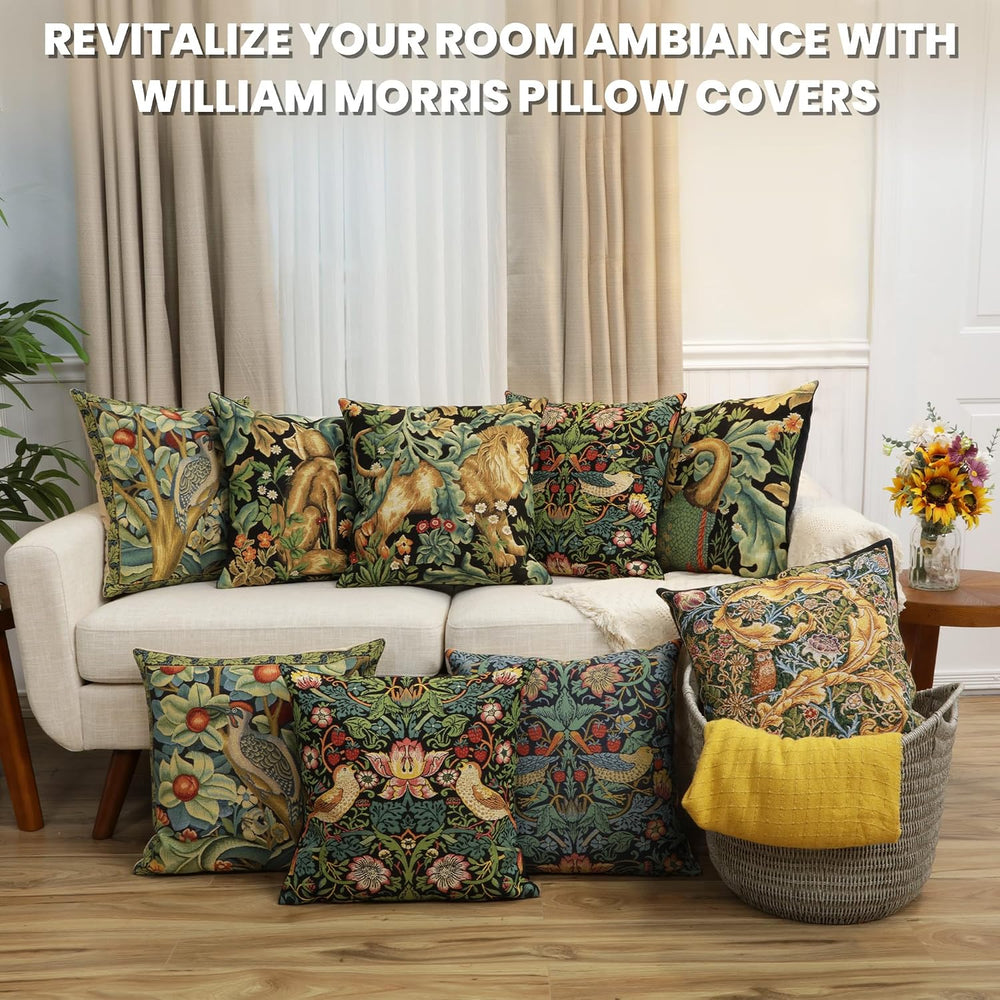 William Morris Woodpecker Right Tapestry Throw Pillow Cover 18 x 18 in