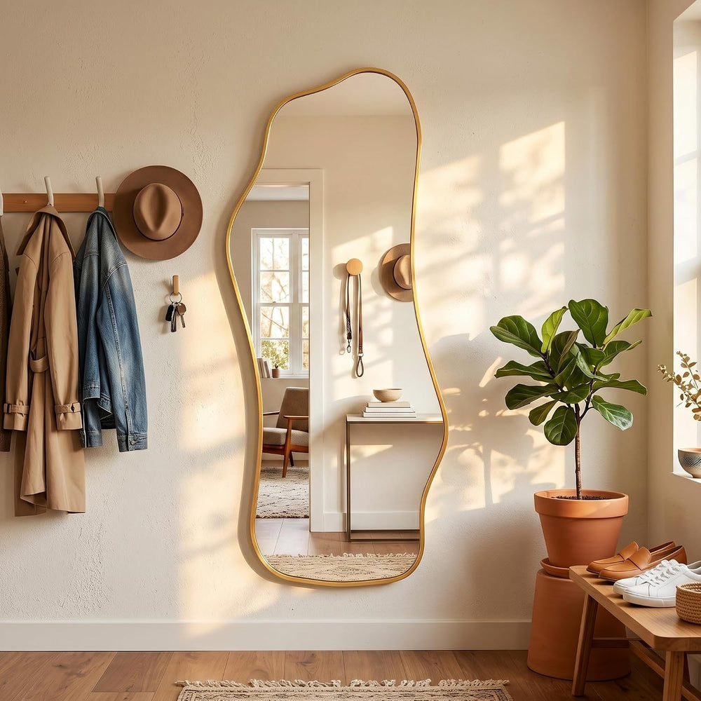Irregular Full Length Mirror,Wavy Decorative Floor Mirror 62.2"×22.8&quo...