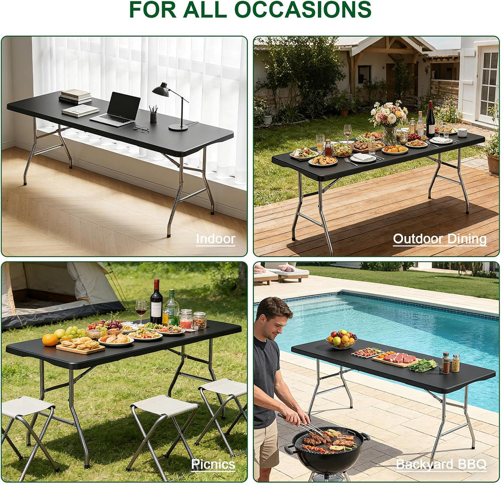 6FT Black Folding Table for Camping, Parties, Meeting, 2 Pack