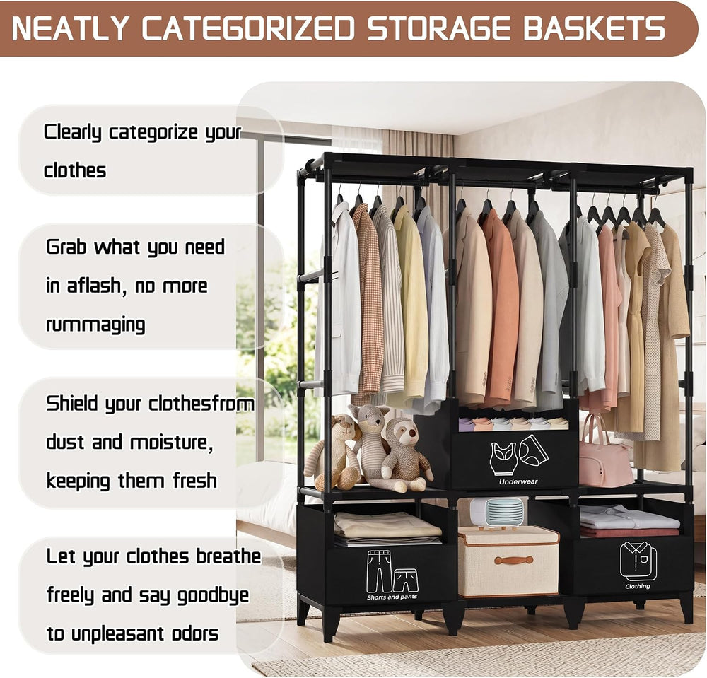 LOKEME Portable Closet,Sturdy Stable Large Capacity Wardrobe Closet