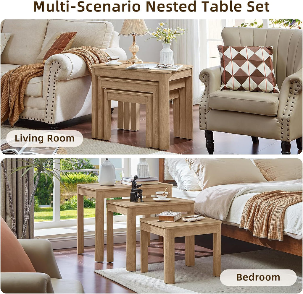 Joaxswe Farmhouse Nesting Tables Set of 3, Natural