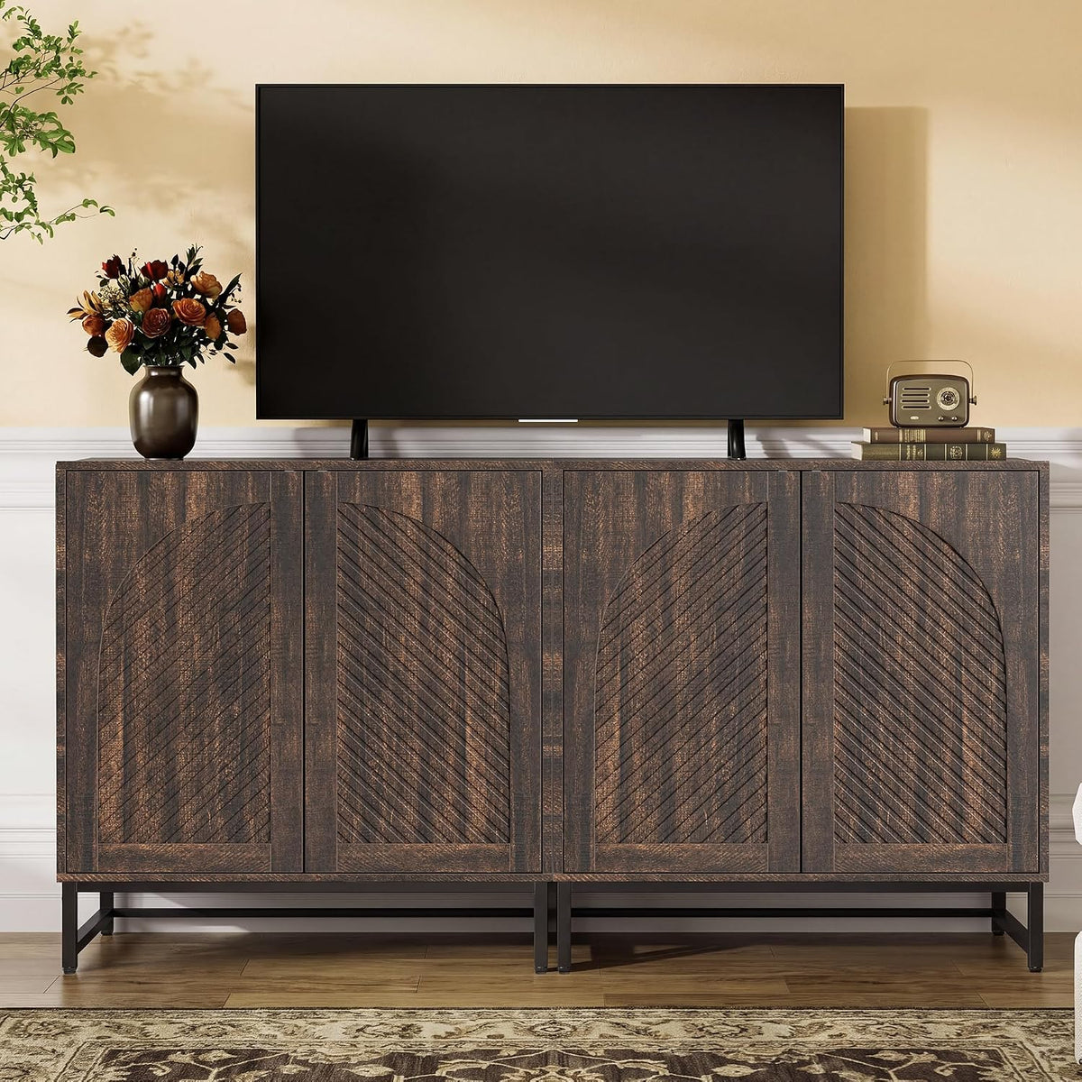 Modern Arched Sideboard Buffet Cabinet with Storage, Walnut