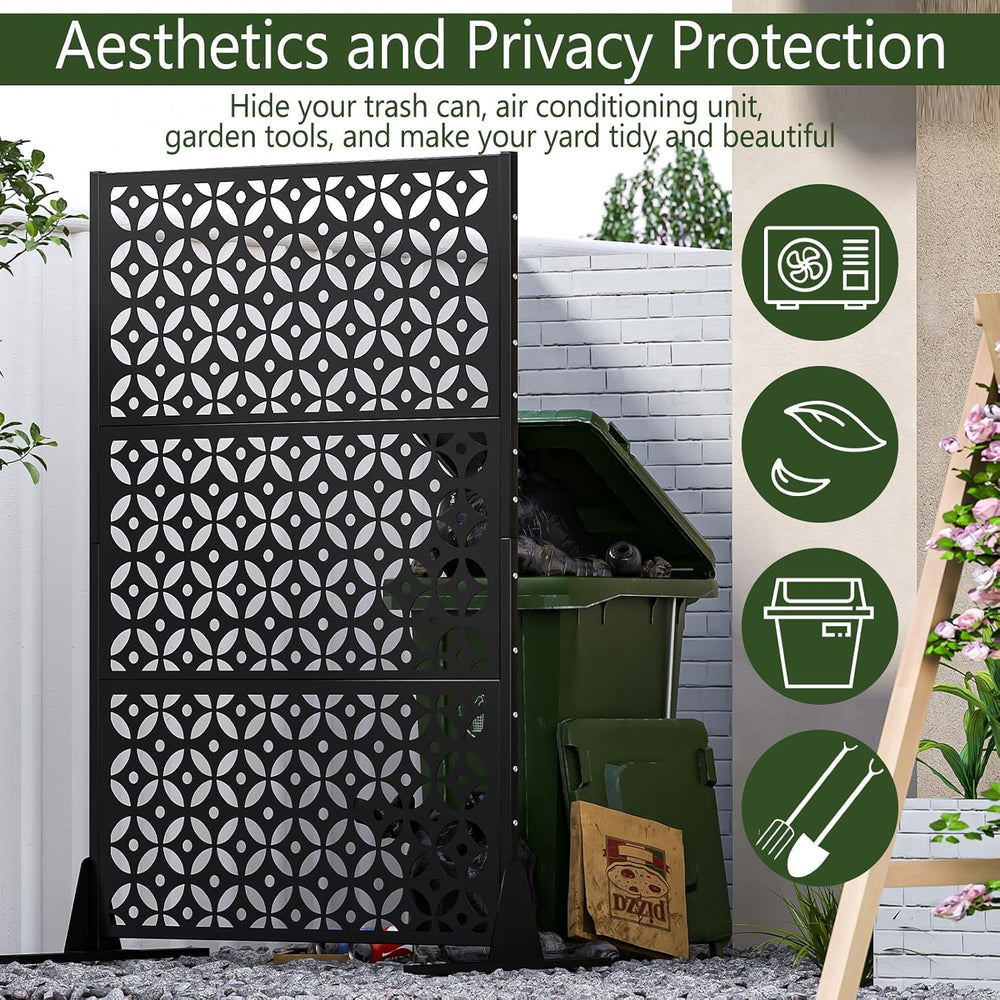 72" Outdoor Privacy Fence Screen, Decorative Metal Panel Patio Divider