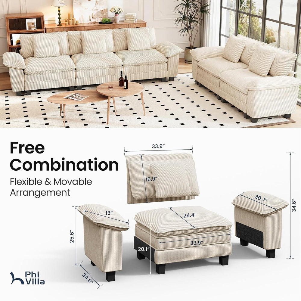 PHI VILLA 2-Piece Modular Loveseat Couch & 3-Seat Sectional Sofa Set