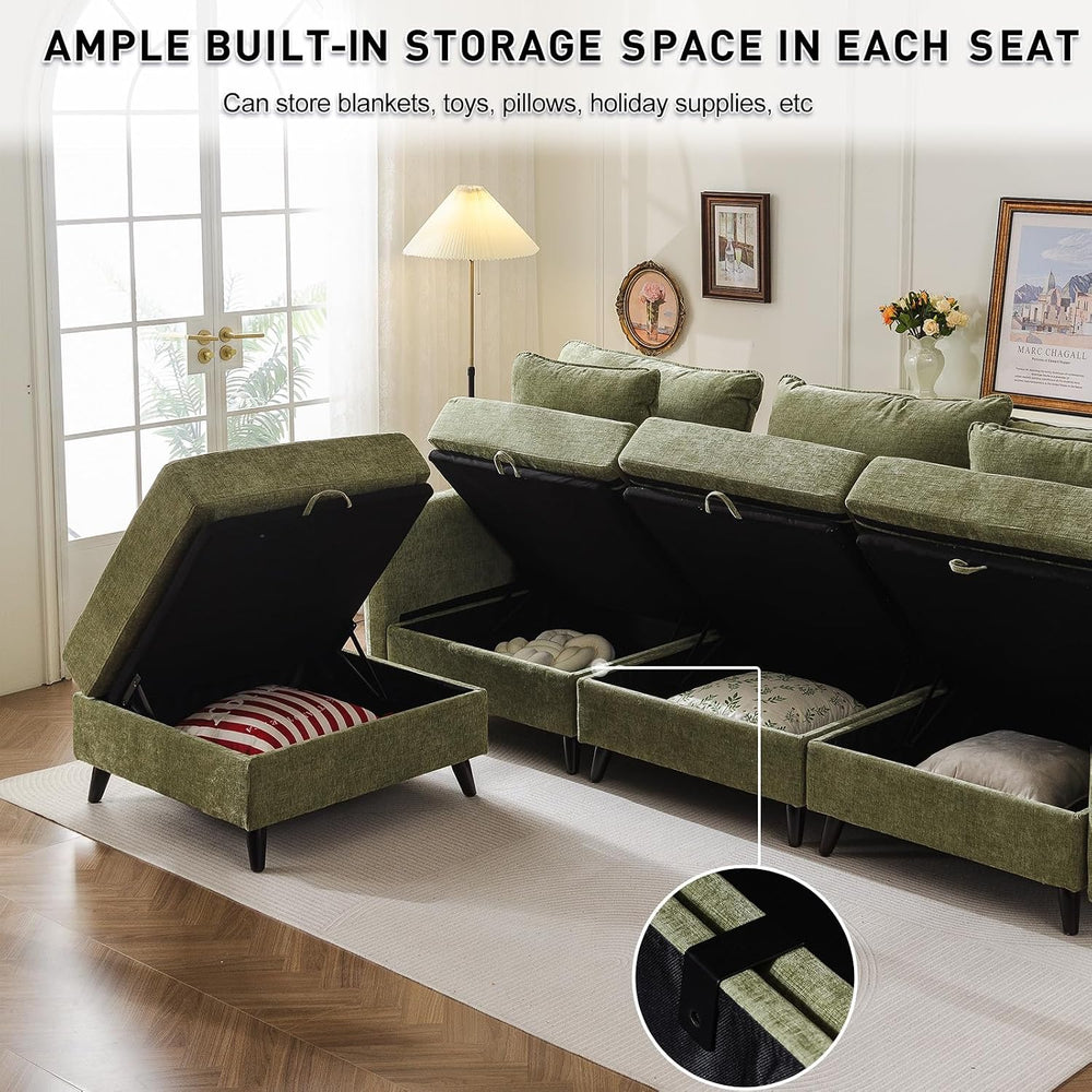 Rexulqo 73'' Modular Sectional Couch with Storage,L Shaped,Velet,Green