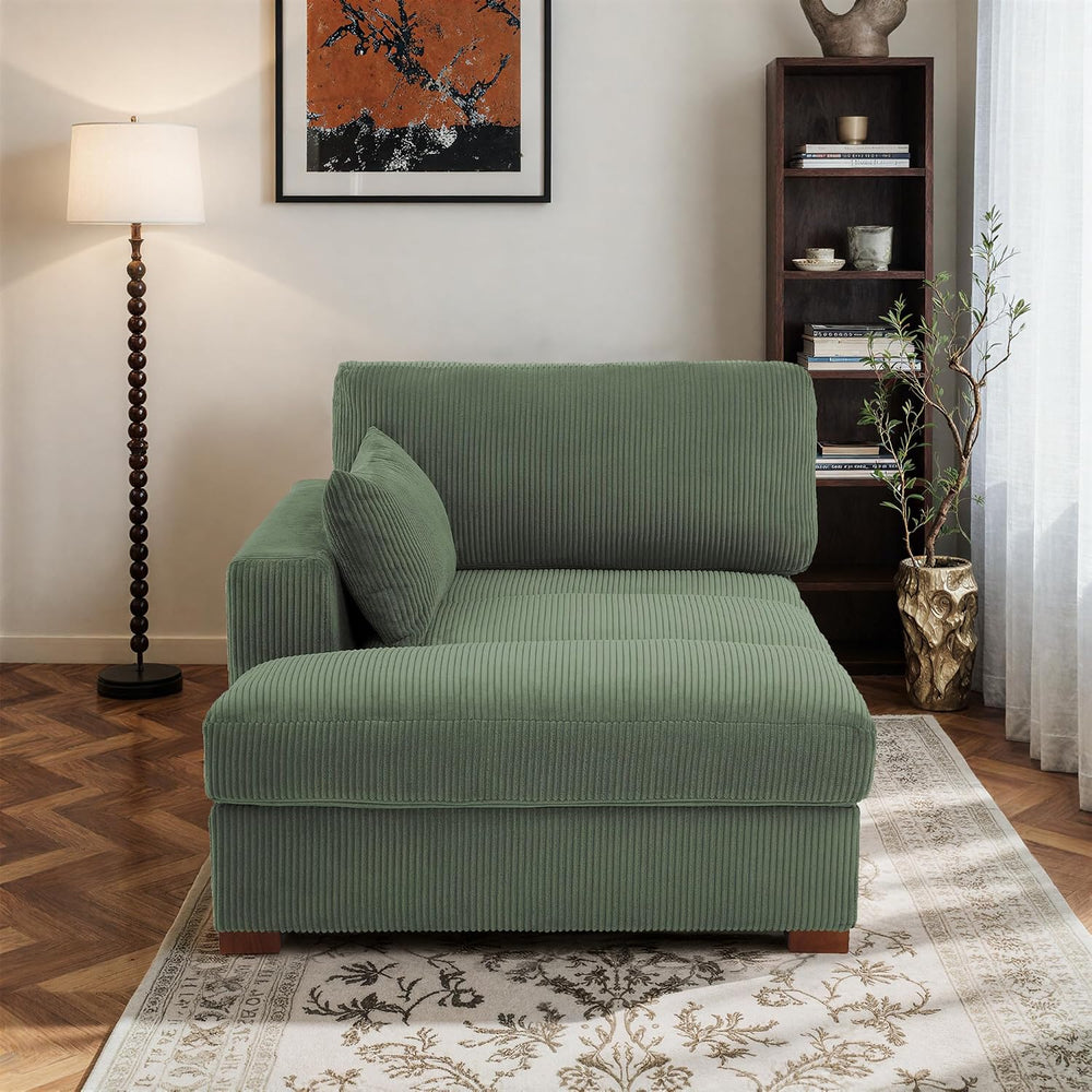 Oversized Corduroy Chaise Lounge Chair with Left Armrest & Cushion, Comfy...