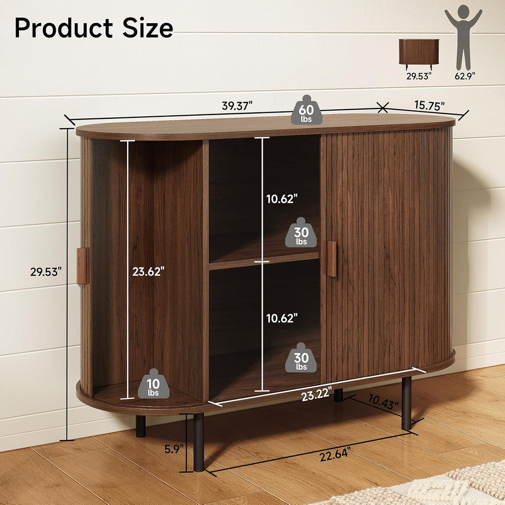 ONBRILL 40" Sideboard Buffet Cabinet, Sliding Door/Adjustable Shelf, Walnut