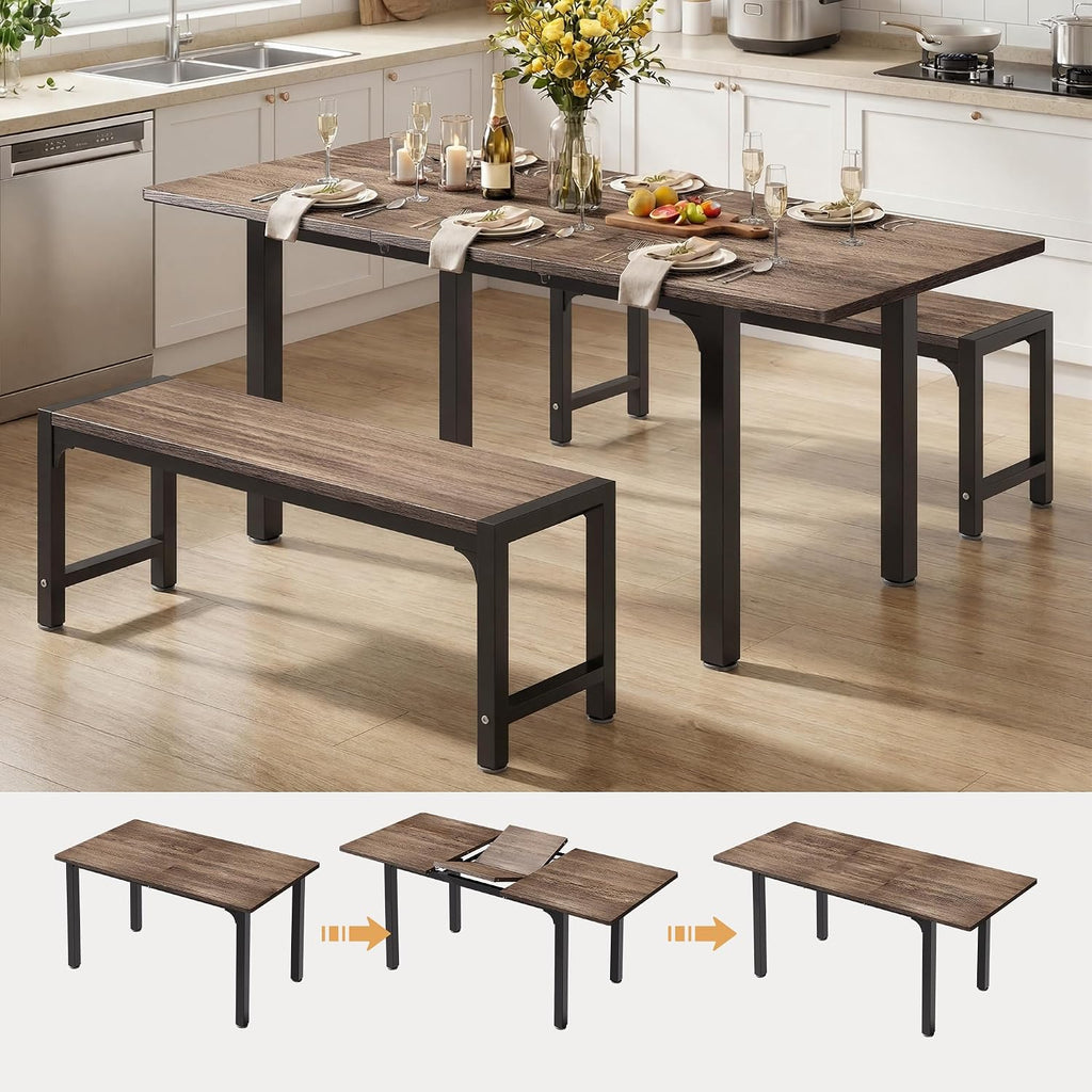 Ahomly 63“ Extendable Dining Table Set with 180° Smart-Flip Pivot, Gray