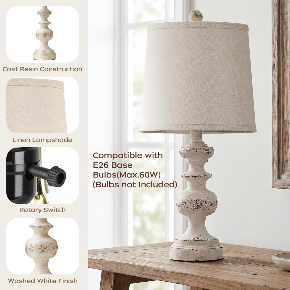 PARTPHONER Farmhouse Table Lamp Set of 2, Rustic Table Lamps for Living Room ...