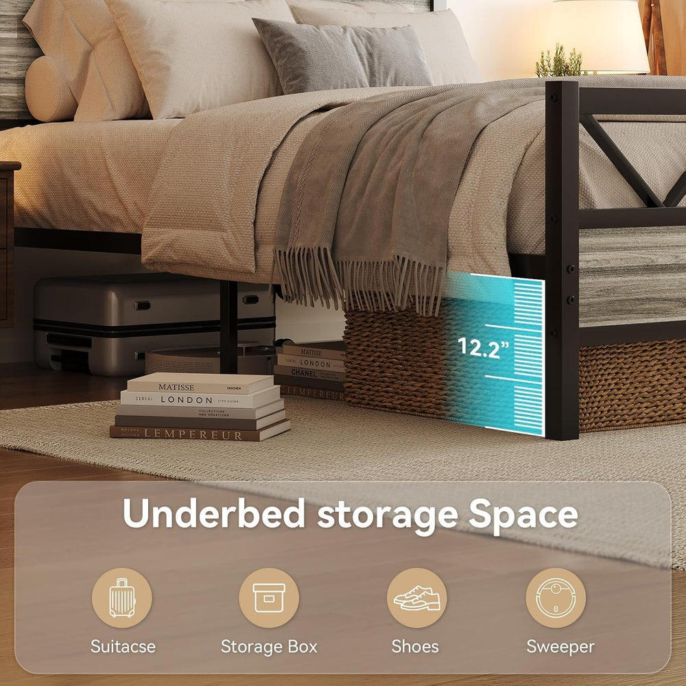 IMMERSTABLE King Size Bed Frame with 51.2'' Tall Headboard, Wash Grey