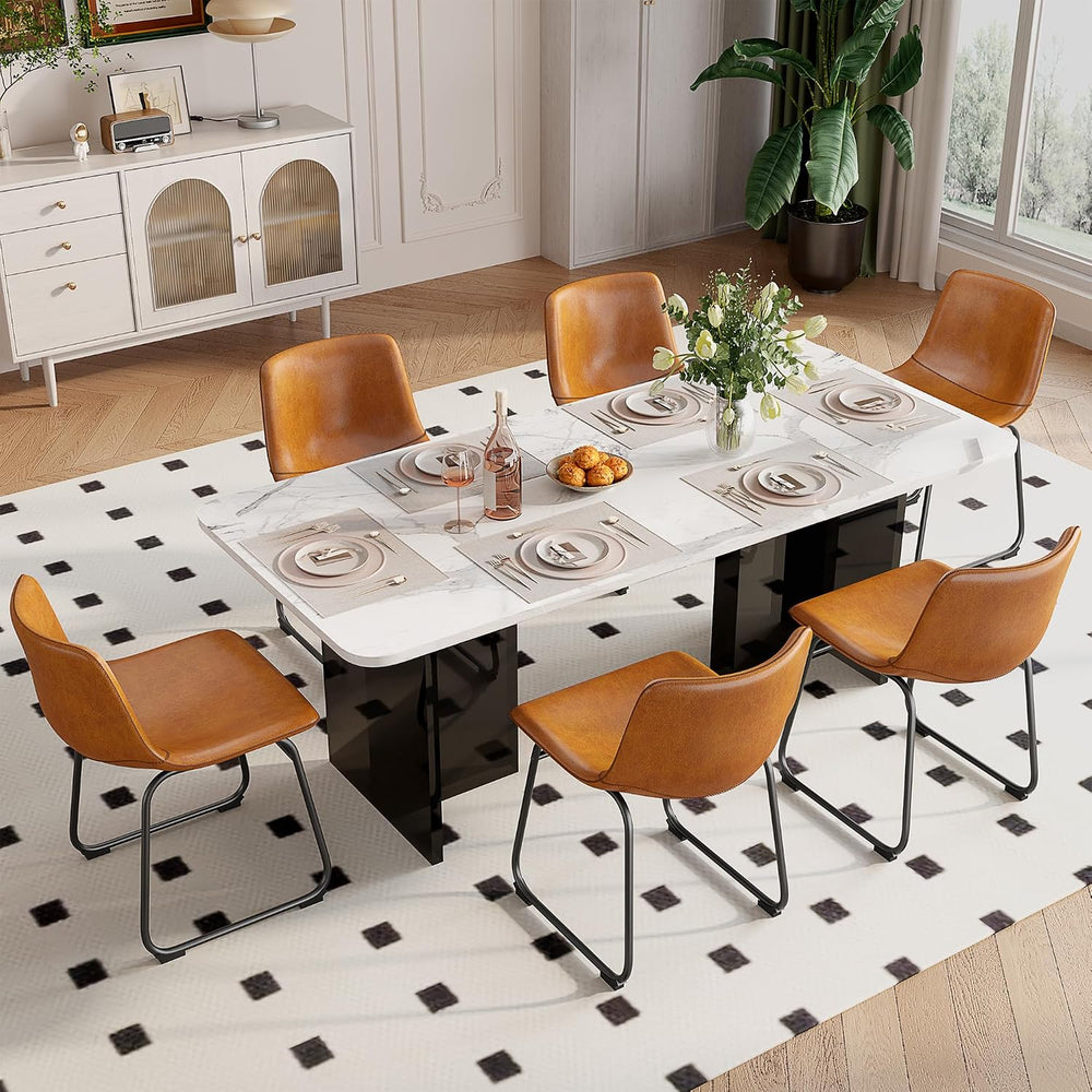 REONEY Dining Chairs Set of 2, 18" PU Leather Dinner Chairs, Brown