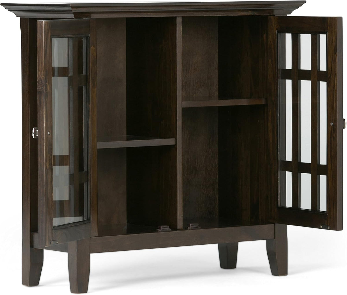 SIMPLIHOME Bedford 32" Wide Solid Wood Cabinet in Brunette Brown
