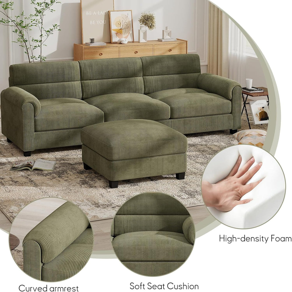 Bonzy Home Couch Sets for Living Room, Corduroy, Green