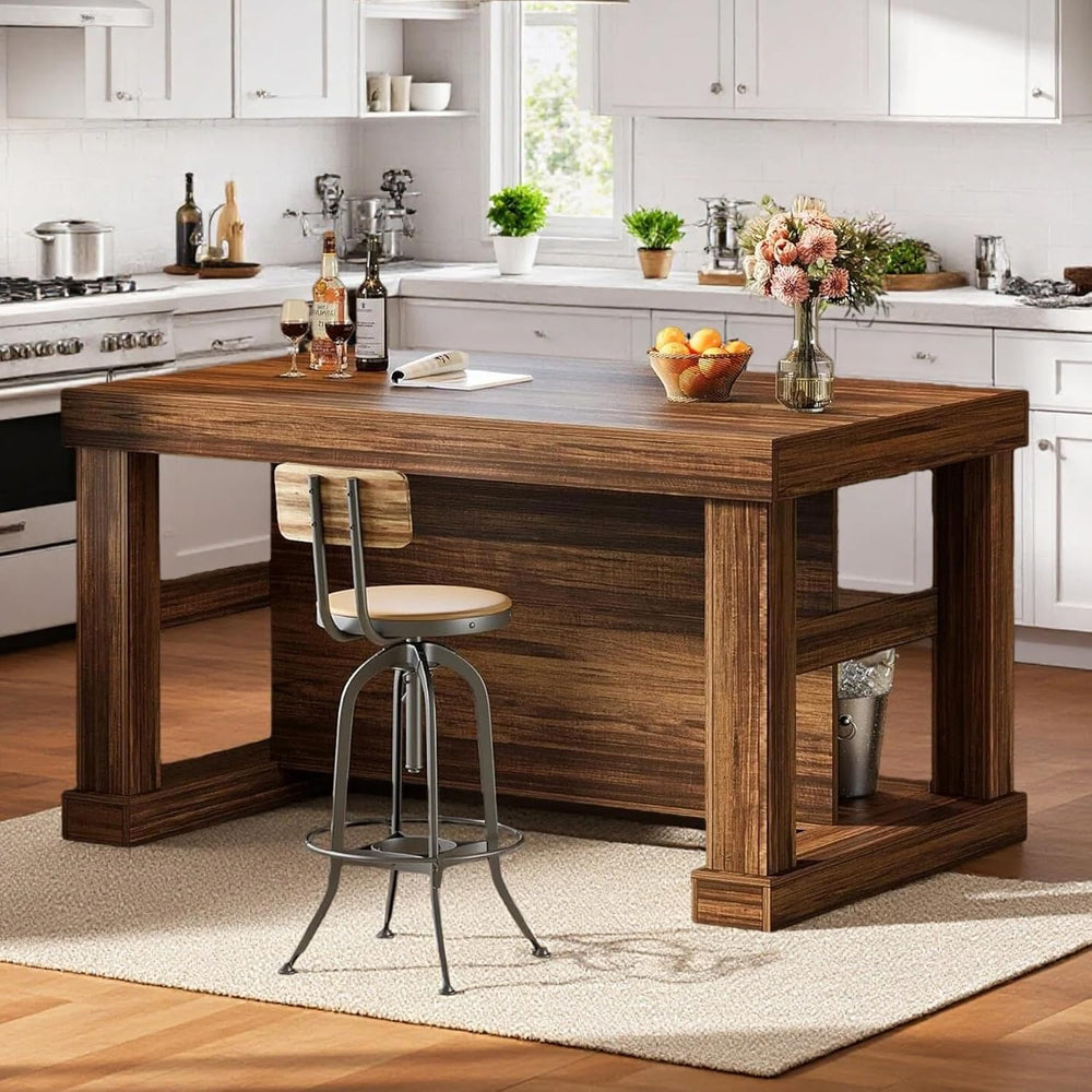 Tribesigns Kitchen Island with Storage, 55-Inch Farmhouse Stationary Island T...