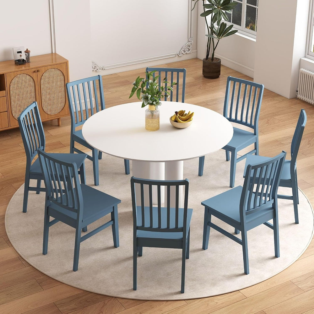 HNY Blue Wood Dining Chairs Set of 8, Farmhouse Kitchen Chairs with High Back...