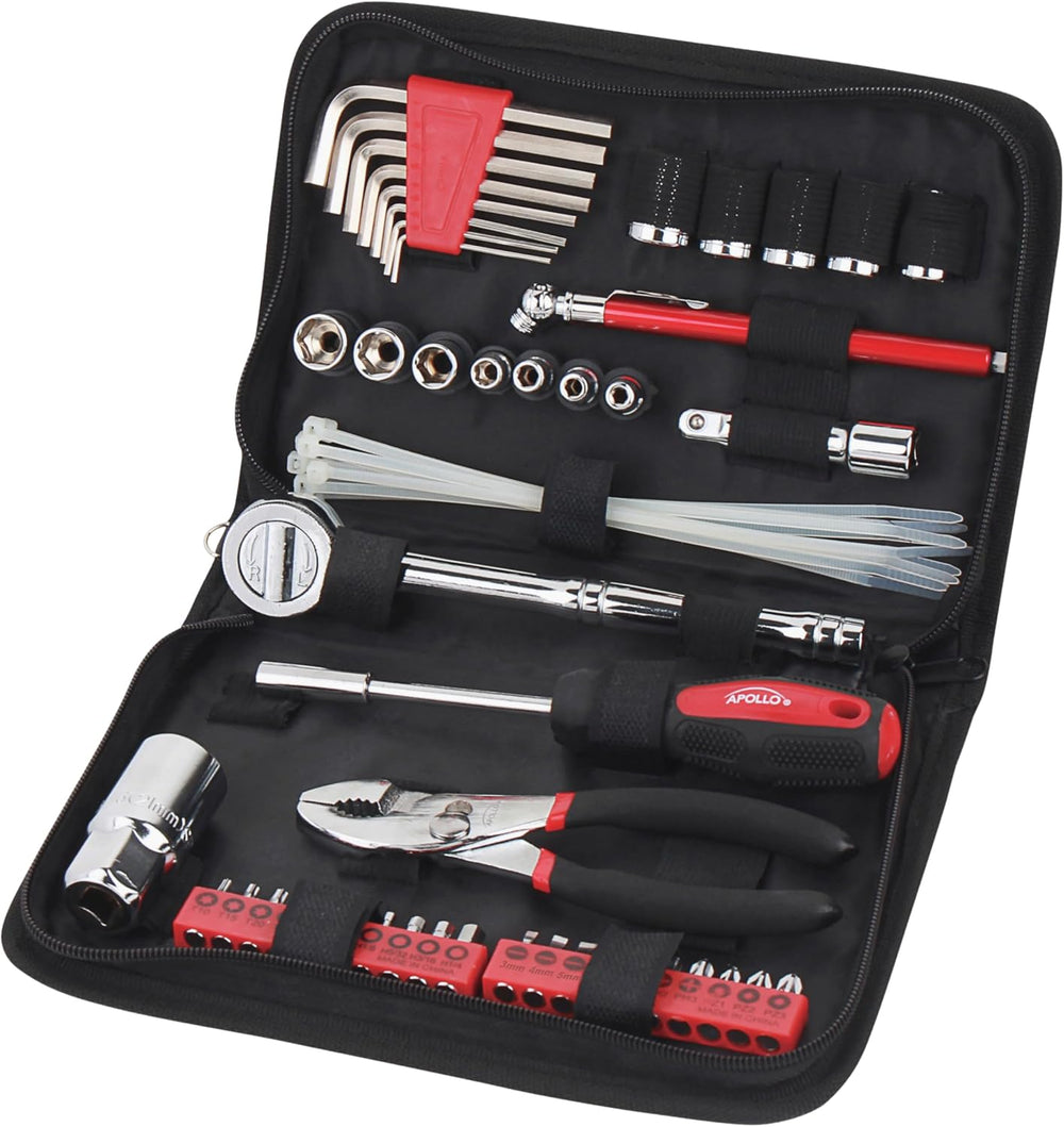 Apollo Tools 56 Piece Compact SAE Auto Tool Set, Red DT9774
