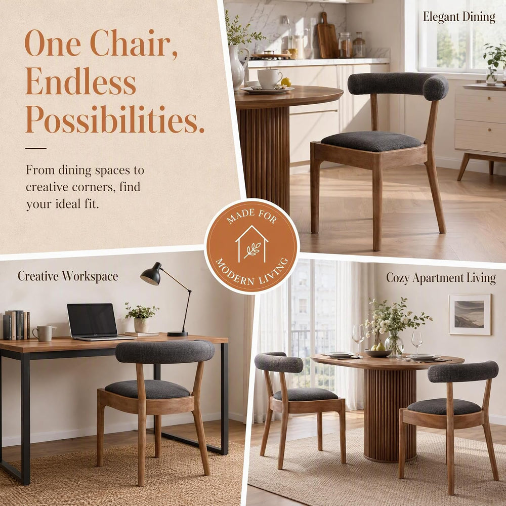 Wooden Dining Chairs Set of 4, Barrel Backrest, Charcoal