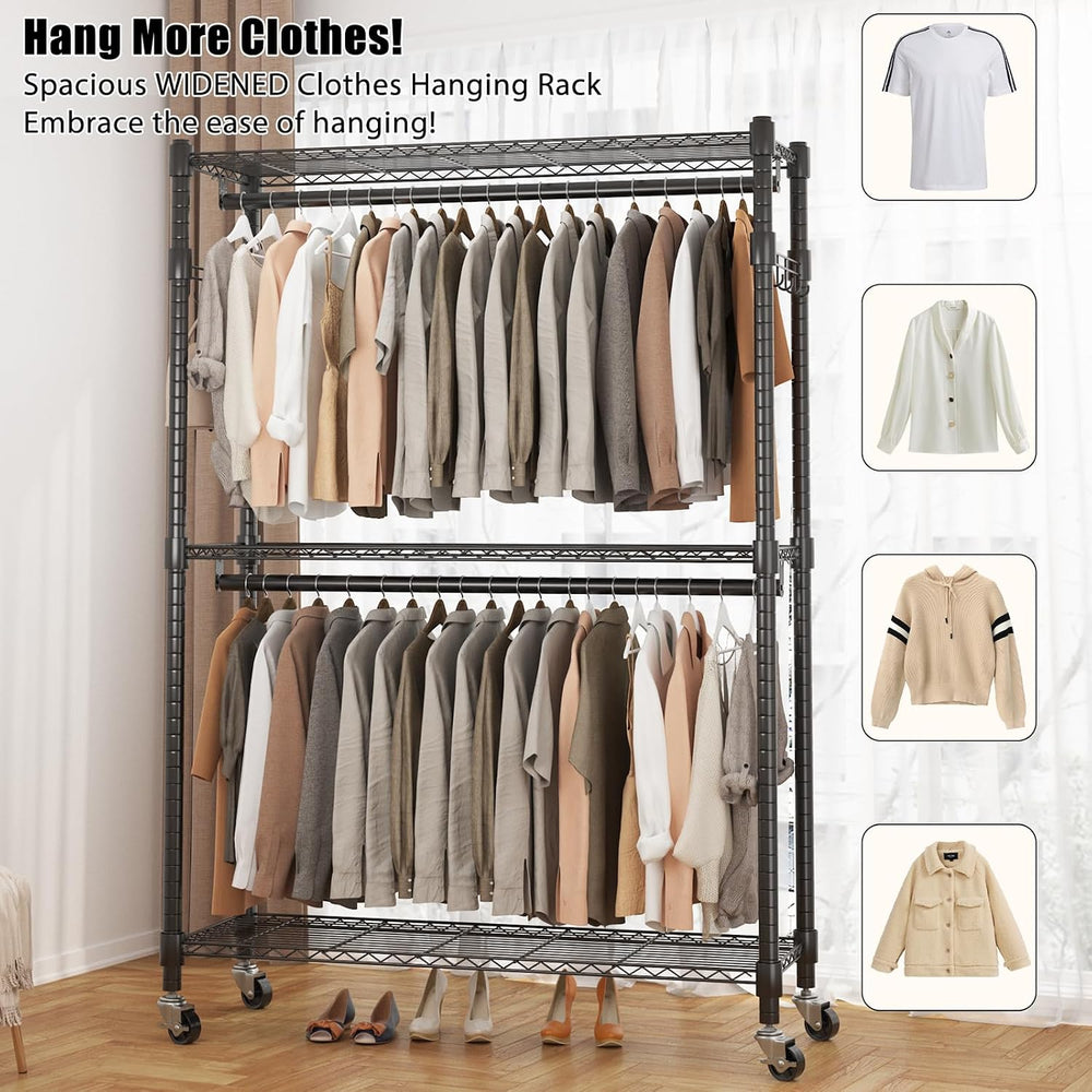 BATHWA Heavy Duty Rolling Clothes Rack with Wheels, 640 lb Hanger Rack & ...