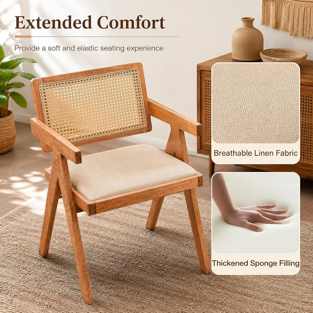 GIANTEX Rattan Dining Chairs Set of 4, Fabric Kitchen Chairs w/Armrests &...