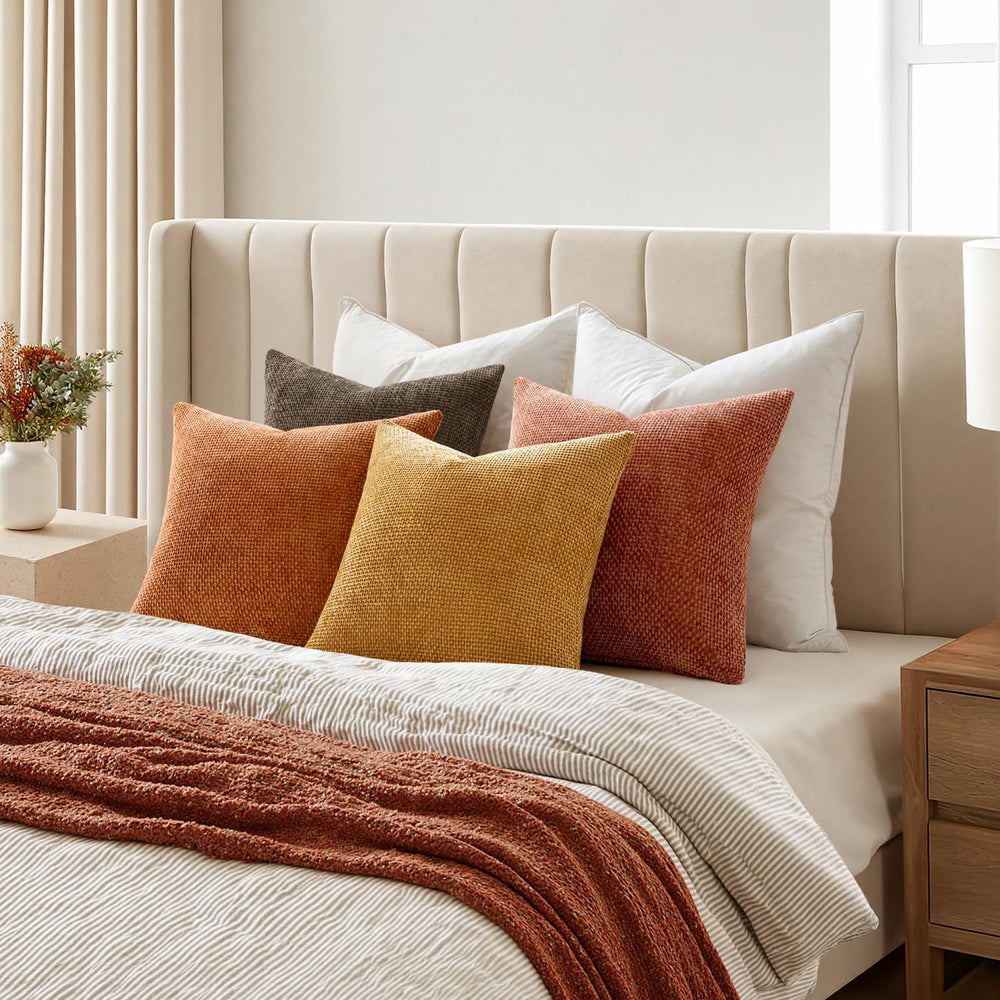 MIULEE Decorative Chenille Fall Pillow Covers Orange Brown 18x18 Pack of 4