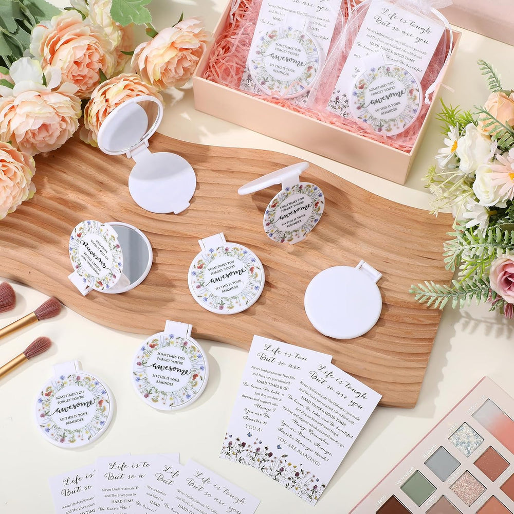 Cinnvoice 50 Set Inspirational Compact Mirror for Women Bulk,Wildflower
