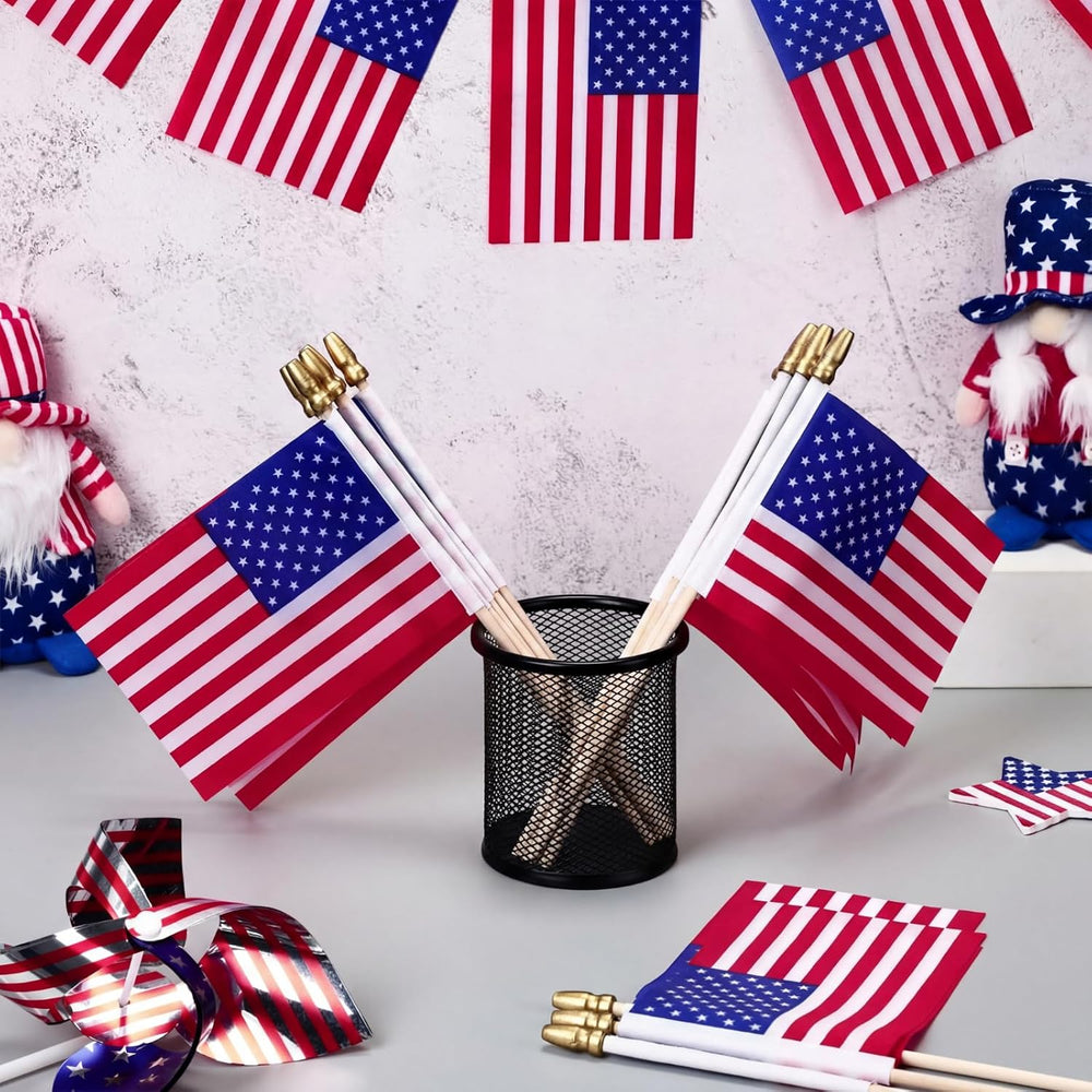 Tegeme 150 Pack Small American Flags on Stick 4 x 6 Inch Bulk