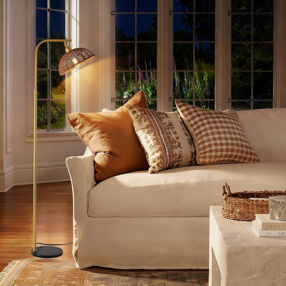 Rattan Floor Lamp 65 Inch with Smart Dimmable Bulb Boho Standing Lamp