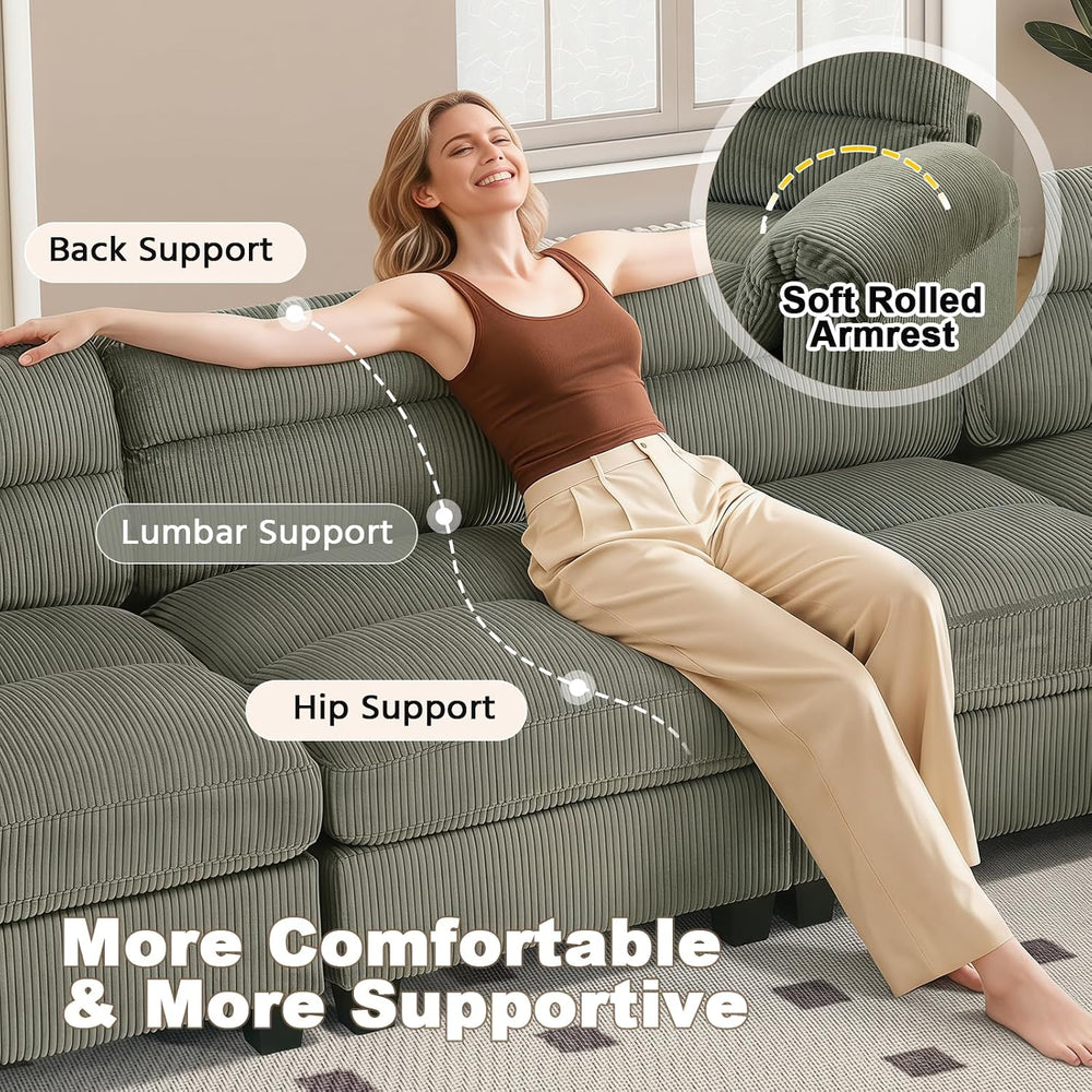 HAOMARKETS Corduroy Sofa Set, Upholstered Armchair, Loveseat, and 3-Seater Co...