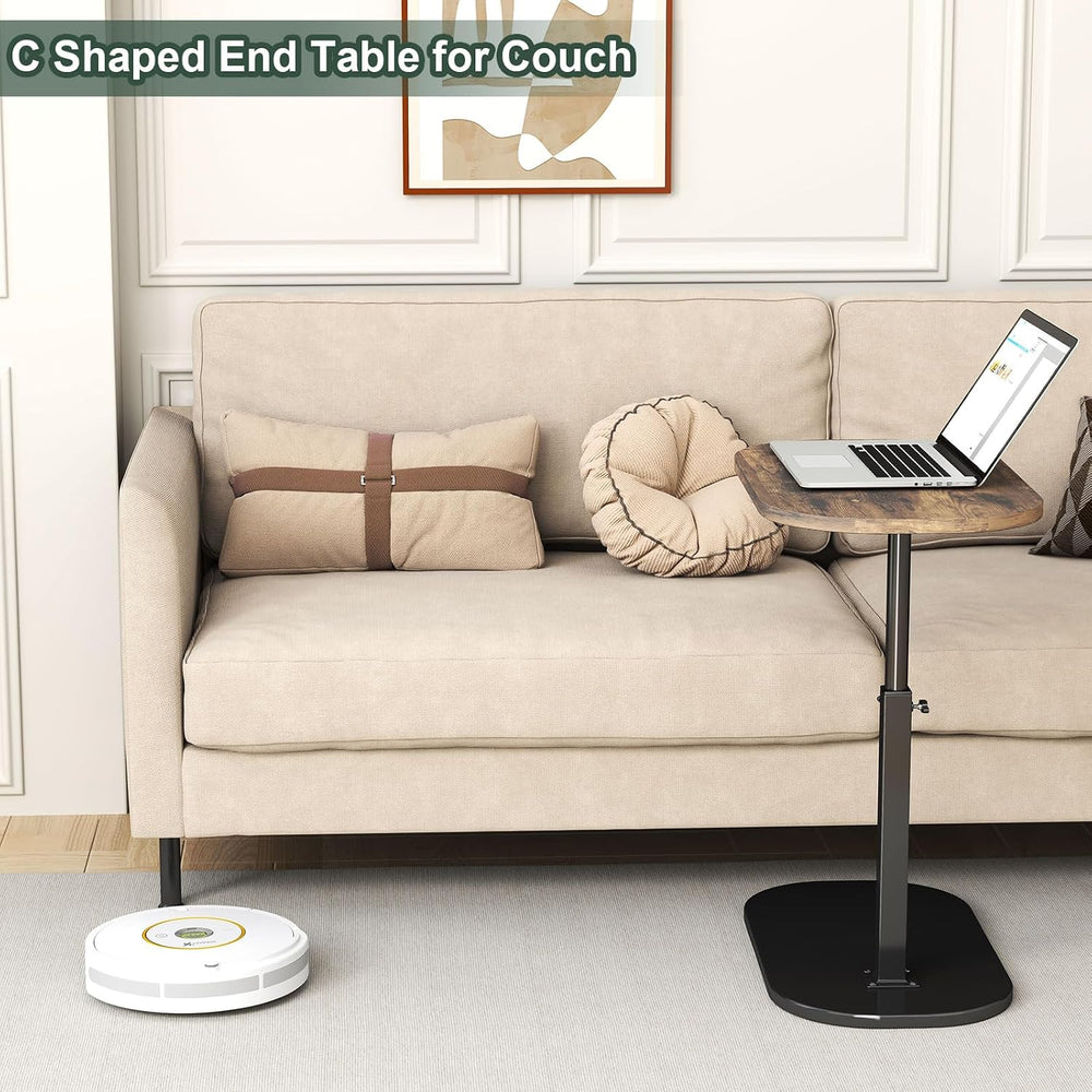 C Shaped Side Table, Adjustable Height C Shaped End Table, 360°Swivel Couch S...