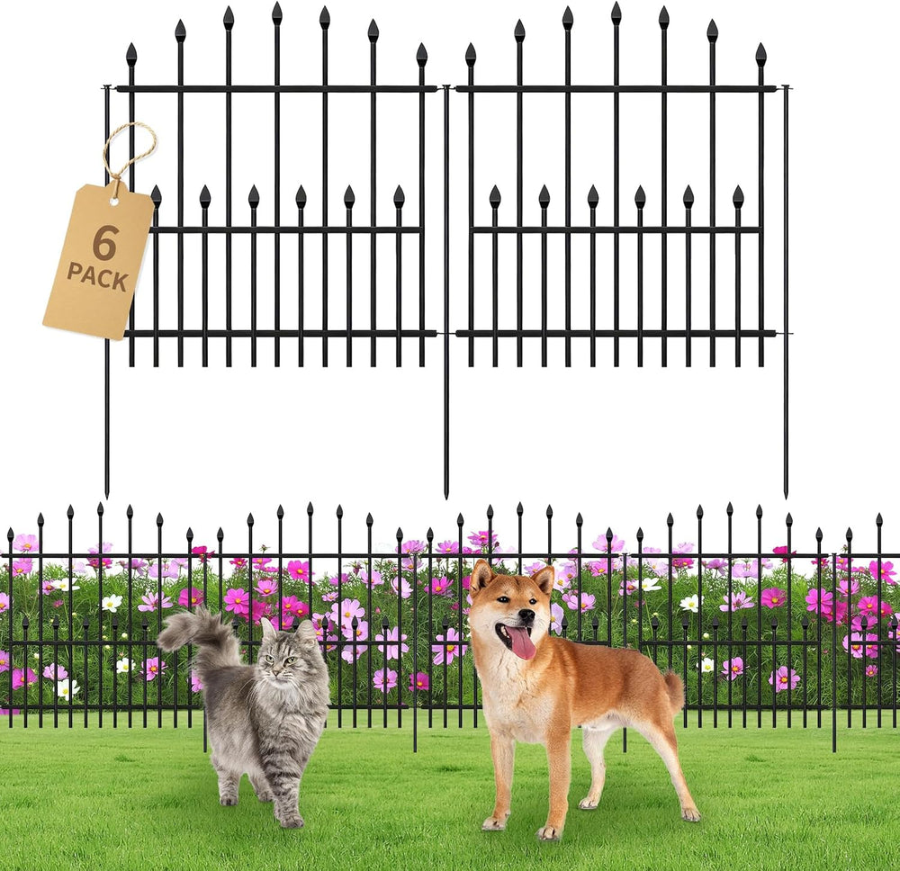 Decorative Garden Fence - 32in(H) x 14.5Ft(L) No Dig Heavy Duty Metal Rabbit ...