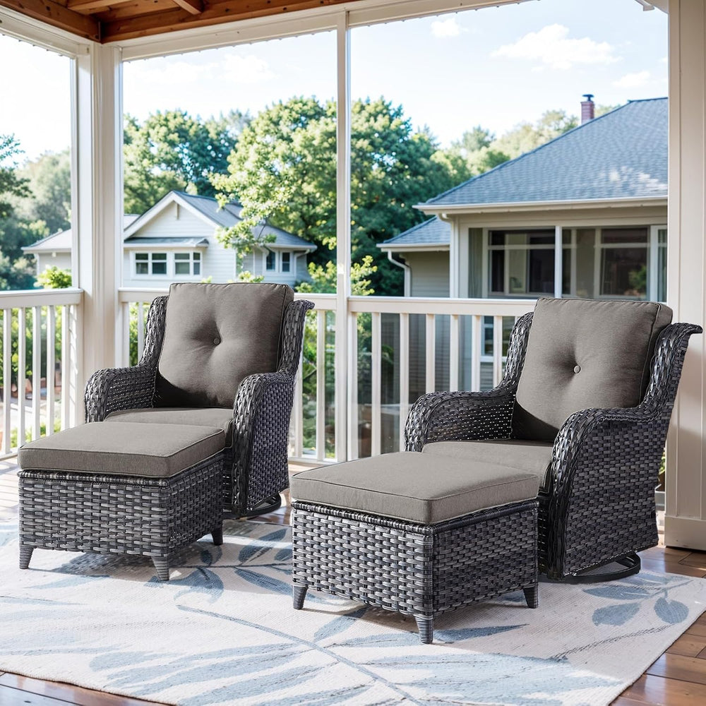 Belord Outdoor Swivel Chairs Set of 2,Patio Wicker Rocker Chairs with Ottoman...